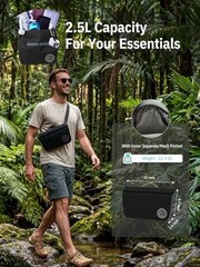 IPX7 Waterproof Fanny Pack with Magnetic One-Hand Closure, Durable 2.5L Black