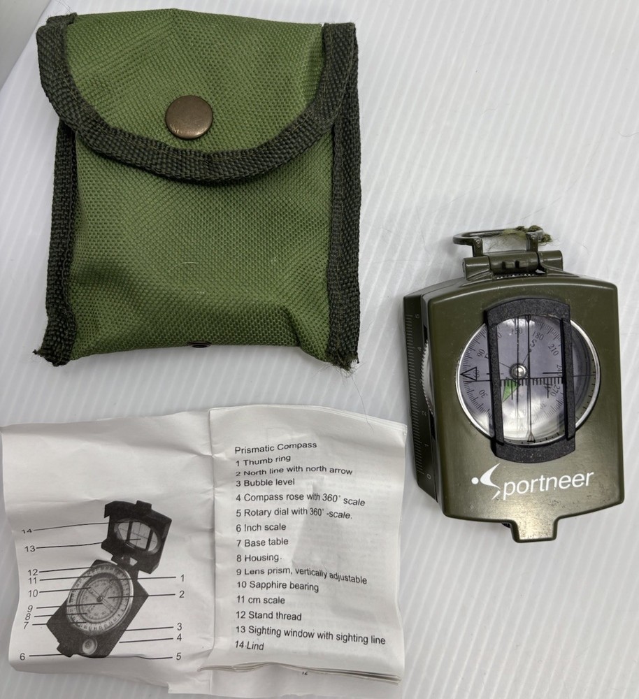 3″ Sportneer Military Lensatic Sighting Camping Compass Carrying Bag Waterproof