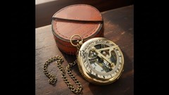 Beautiful Brass Sundial Compass/Brown Leather Case & Chain | Push Open Compass