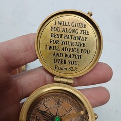 God’s Way Brass Compass, Psalm 32:8 Brass Compass W. Wooden Brass Inlay Box
