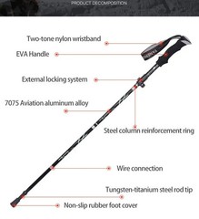 Folding Trekking Pole Adjustable Hiking Stick Lightweight Aluminum Walking Staff