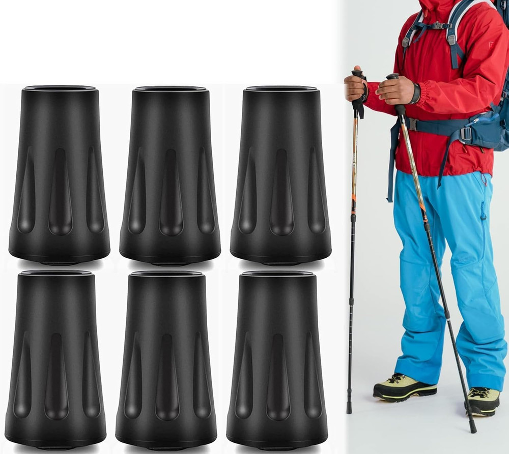 6-Pack Heavy Duty Walking Stick Tips – Reinforced Rubber Ferrules for Trekking P