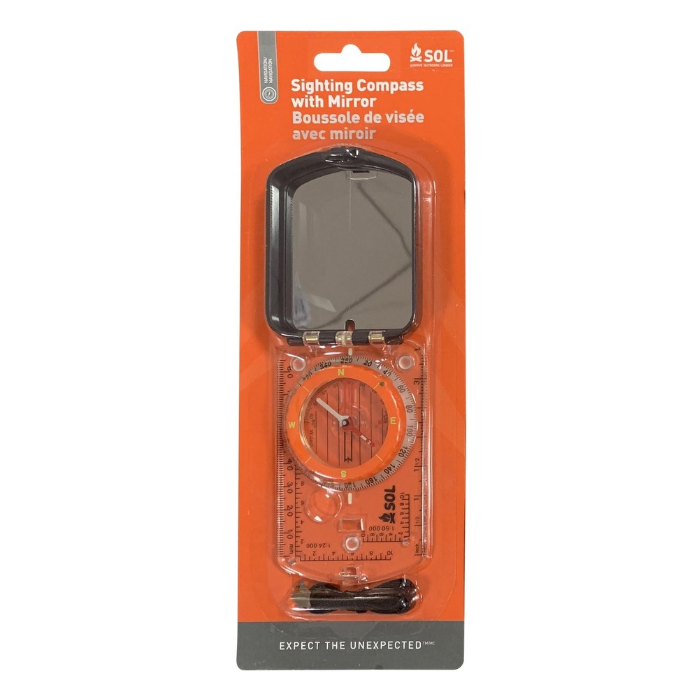 Orange Navigation Compass with Sighting Mirror and Glow in the Dark Features
