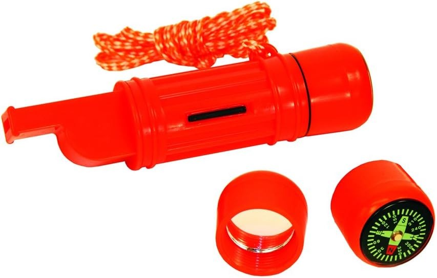Survival Tool 5-In-1 Whistle Compass Flint Bar Signal Mirror Waterproof Case