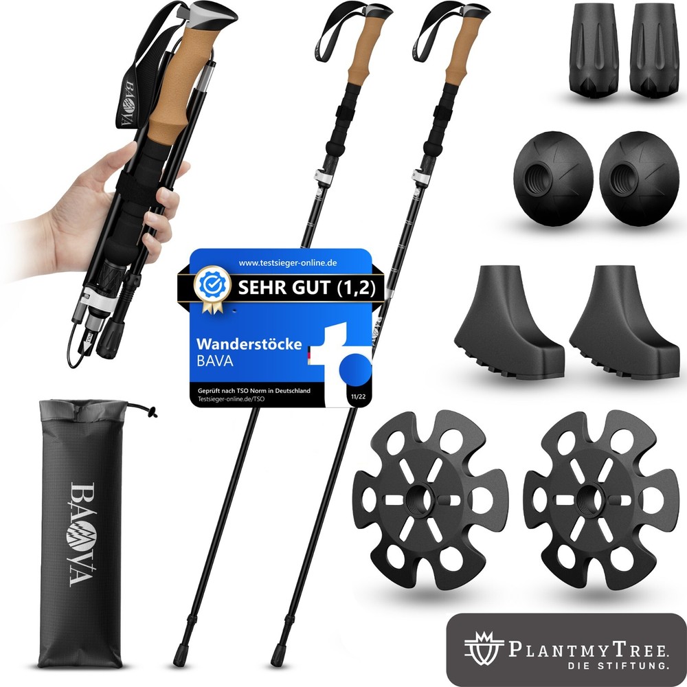 BAVA® Folding Walking Stick [36cm Folding Size] Various Attachments [Ultralight]