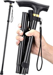 Folding Walking Cane,Walking Pole with 5-Level Adjustable Height,Walking Stick