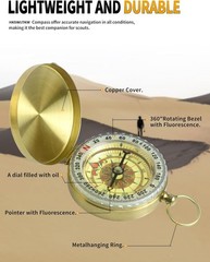 Handcrafted Solid Brass Pocket Compass, 1.8″ Mini Navigation Tool for Hiking, Su