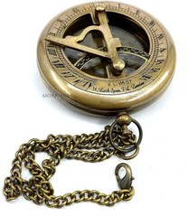 Brass Compass Sundial Engraved Compass With Leather Case Brass Compas With Chain