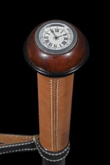 Watch Cane Mahogany Wooden Walking Stick w/ Brown Leather Handle & Wrist Loop