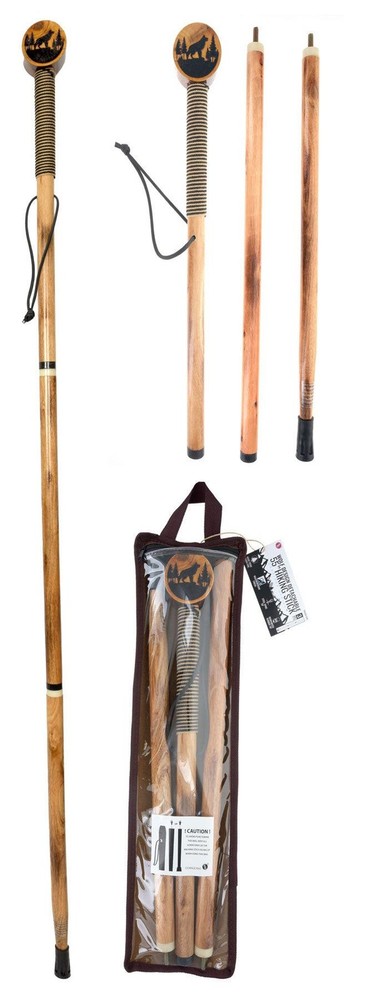 55″/3Pc Detachable Pine Wood Hiking Stick (Wolf Design)