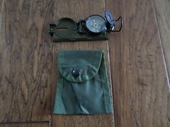 U.S MILITARY STYLE METAL COMPASS LIQUID FILLED SLIDE RULER WITH NYLON OD POUCH
