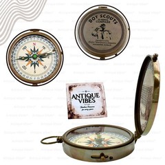 Handmade Brass Nautical Compass Vintage Finish Navigational Tool, BSA Pocket …