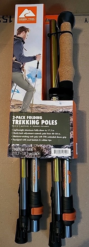 OZARK TRAIL Aluminum Folding Quick Lock 2 PC.Trekking / Hiking Poles W/Cork Grip