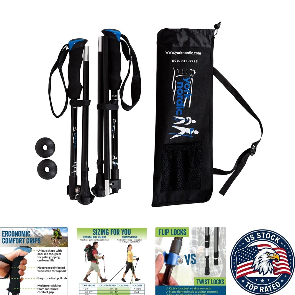 Ultralight Collapsible Hiking Poles – Travel Ready with Rubber Feet & Carry Bag