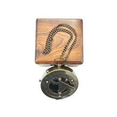 Vintage Antique Sundial Compass, With chain, With Wooden Box