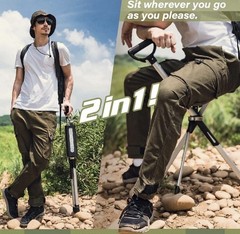 STEP2GOLD Ta-Da Chair Series 2, Portable Trekking Hiking Pole – 36.2” Black