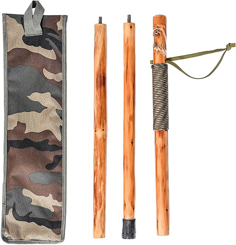 3pc Detachable Fir Wood Walking Stick for Hiking with Compass 55 Inches – with A