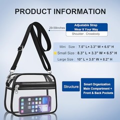 Clear Bag for Stadium Events Clear Purse Stadium Bag Satchel Small Black Clear