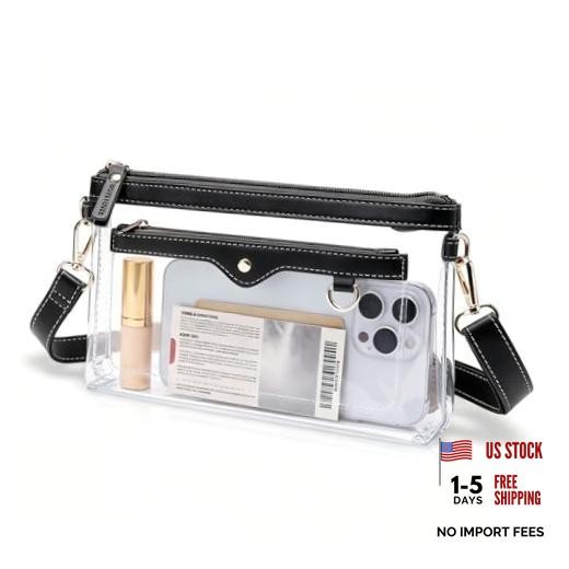 Clear Bag for Stadium Events, Stadium Approved Clear Purse for Small Black