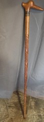 Hand-Carved Wooden folk art cane with bird Head Handle and Decorative Shaft