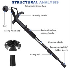 Trekking Pole Hiking Walking Stick Anti-shock Adjustable, Buy 2 And Save More