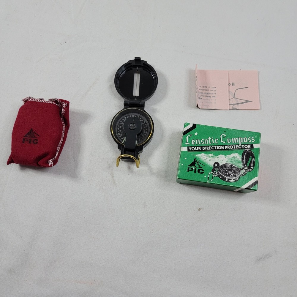 Vintage Lensatic Engineer Compass Japan With Original Box Pouch Instructions