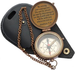 Brass Engraved Nautical Compass with Leather Case, Antique Gift for Birthday,…