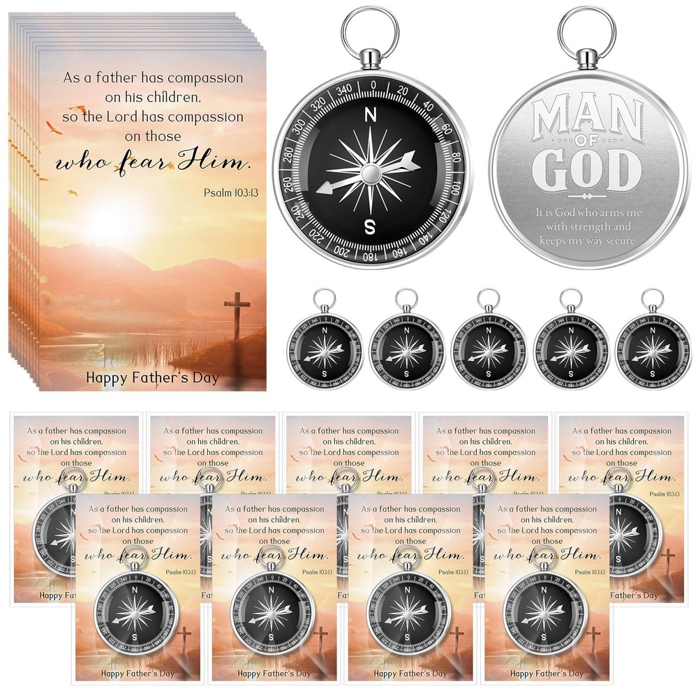 Mootycapa 20 Sets Compass Bulk Gifts Father’s Day Bible Verse Mini Silver