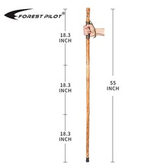 3Pc Detachable Fir Wood Walking Stick for Hiking with Compass 55 Inches – with A