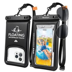 IP68 Floating Waterproof Phone Pouch 2 Pack, Touchscreen Friendly Black+Black