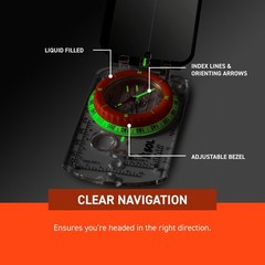 Orange Navigation Compass with Sighting Mirror and Glow in the Dark Features