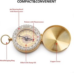 Portable Brass Pocket Compass with Luminous Dial, Vintage Pocket Watch Compass