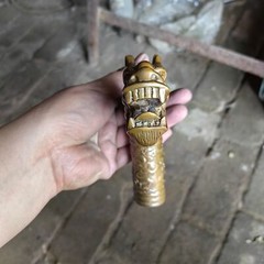 Solid Brass Chinese Dragon Head Statue Walking Stick Cane Handle Top Topper