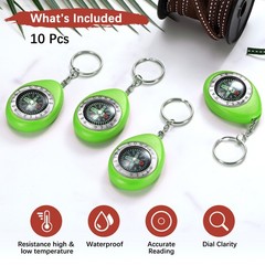 Keychain Compass [10PCS] – Survival Pocket Mini Compass with Key Ring – [Green]