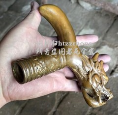 Solid Brass Chinese Dragon Head Statue Walking Stick Cane Handle Top Topper