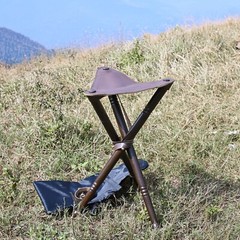 Outdoor Walking Stick Natural Wood Tripod Stool with Leather Seat Waking Cane
