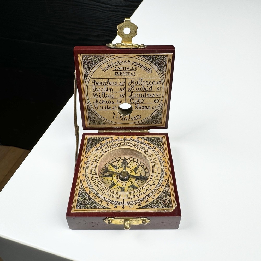 🔶RARE Vintage Antique Solar Calendar Pocket Compass : Villa Alcor Made In Spain