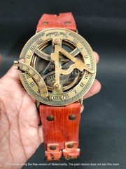 Brass Sundial Compass Wrist Band/Real Leather Band/Wrist Compass Free Keychain