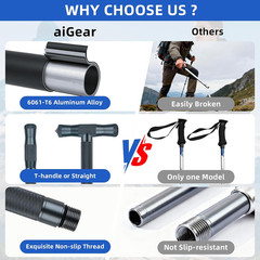 H3 Tactical Walking Stick, 6-8 Section Adjustable Hiking Staff | 6061-T6 Aluminu