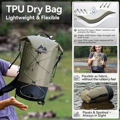 Floating Roll Top Dry Bag, Flexible Lightweight TPU Waterproof 30L Green
