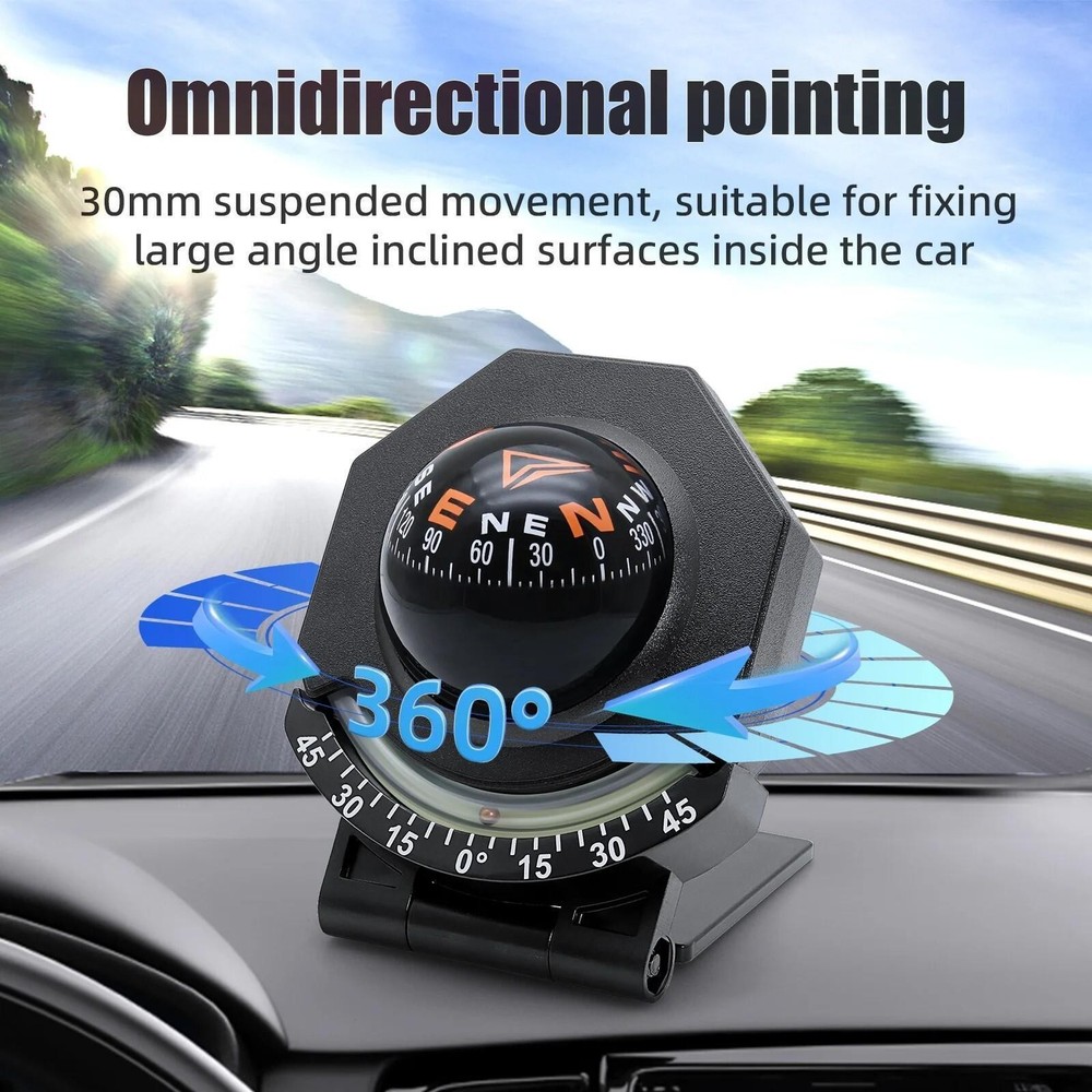 Marine Compass for Boats Glow-in-the-dark Car Compass Ball Dash Mount Adjustable