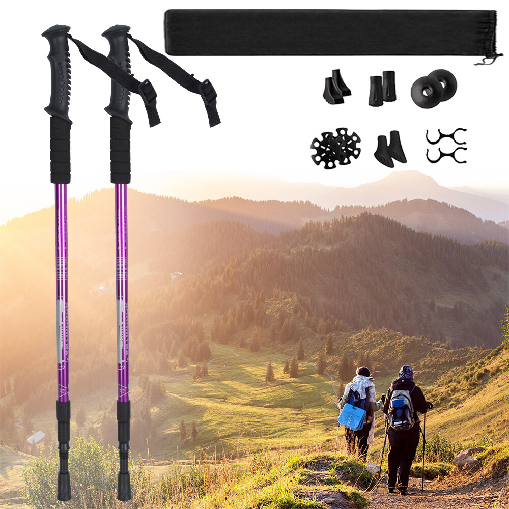 2PC Anti-Shock Hiking Trekking Poles Adjustable Nordic Walking Sticks Alpenstock
