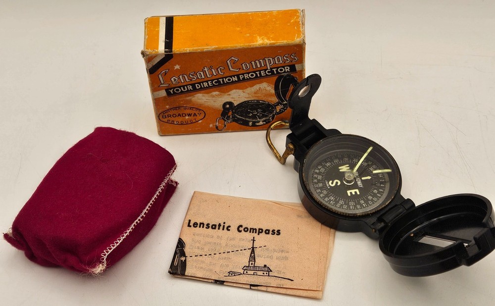 Vtg Engineer Lensatic Compass w Original Box Storage Pouch Instructions