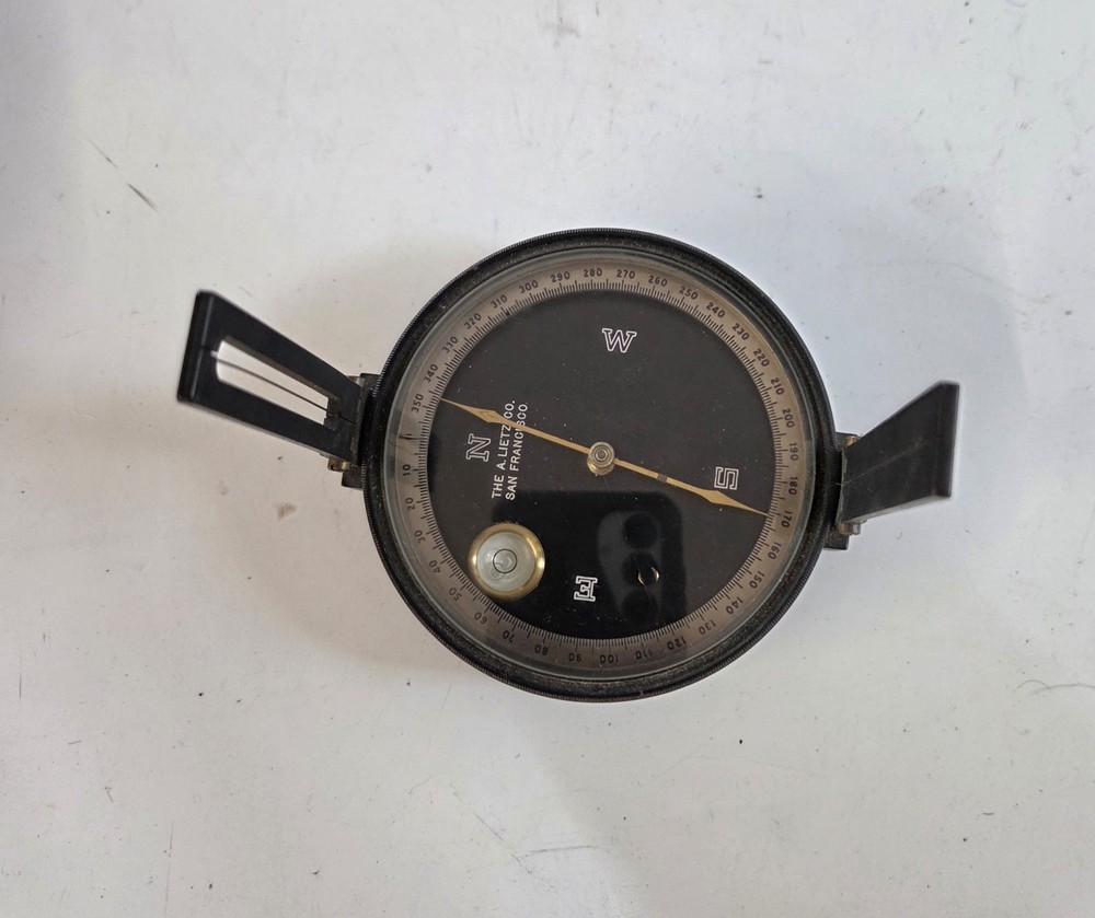 The A. Lietz Co. Black surveying Compass with Sighting Mechanism