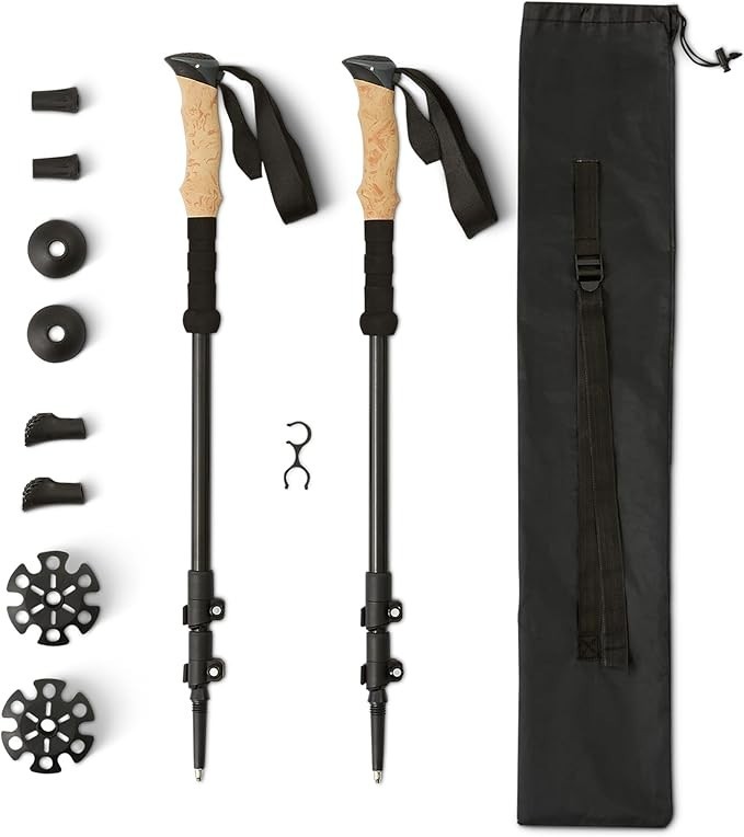 Trekking Poles, Black, 53in – Lightweight Collapsible Hiking Sticks with Quick L