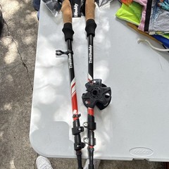 TrailBuddy Adjustable Trekking Poles Pair Cork Grip Lever Lock Black/Red