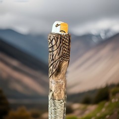 Hiking Stick with Eagle carved top- 50”-quote on shaft, paracord grip/lanyard