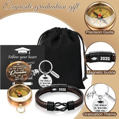 5 Pcs Compass Graduation Gift Class of 2026 Engraved Compass Keychain Leather…