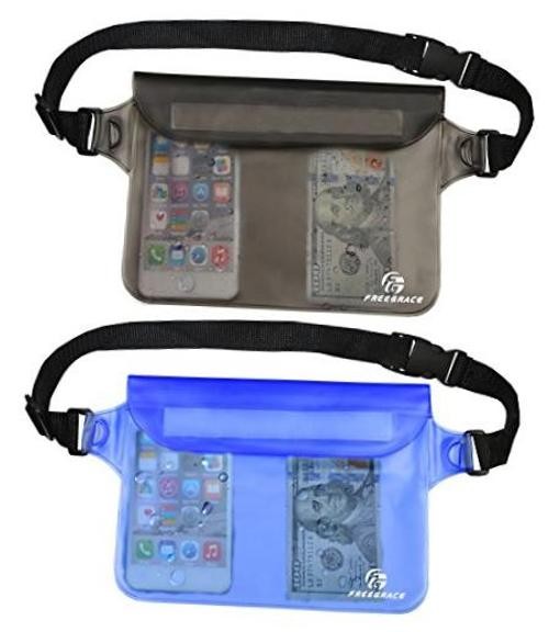 Freegrace Waterproof Pouches with Waist Strap / Pouch Case Bundle Gray + Blue