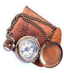 Handmade Nautical Brass Push Open Compass On Chain with Leather Case Pocket C…